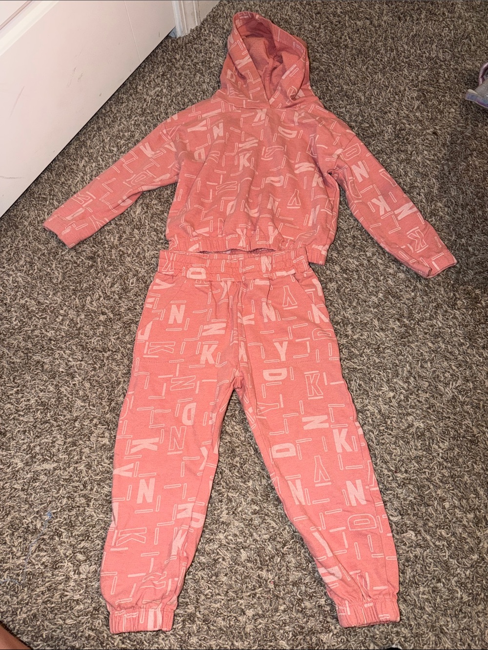 DKNY Pink Logo Print Hoodie & Jogger Set - Girls